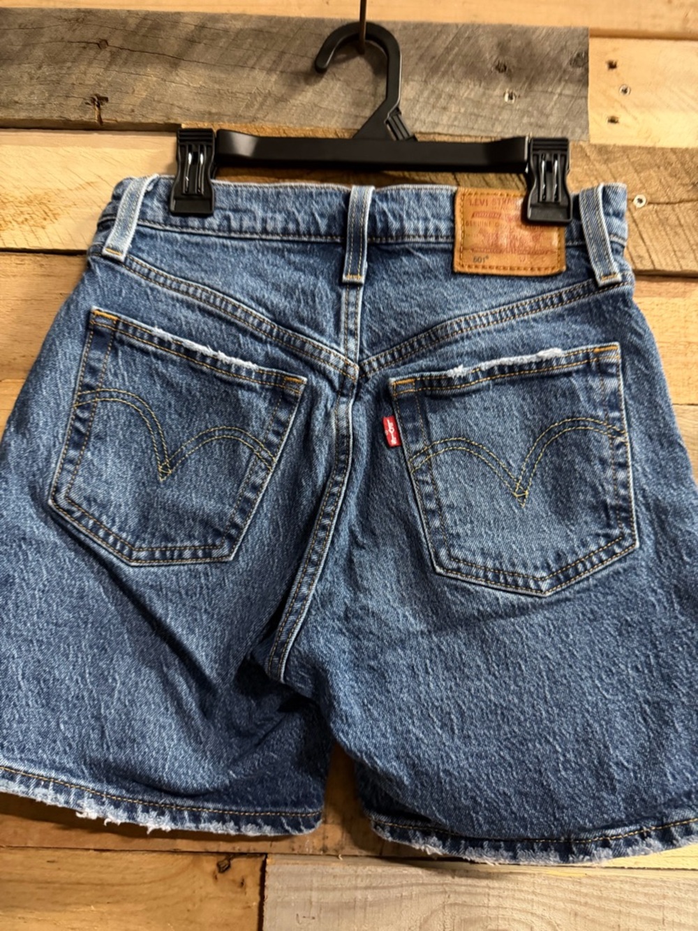 Levi's Button-Fly Distressed Blue Denim Shorts - Picture 8 of 11